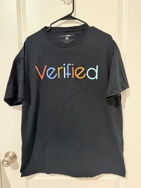 Fashion Nova Men’s Black Short Sleeve Tee with Multicolor "Verified" Graphic